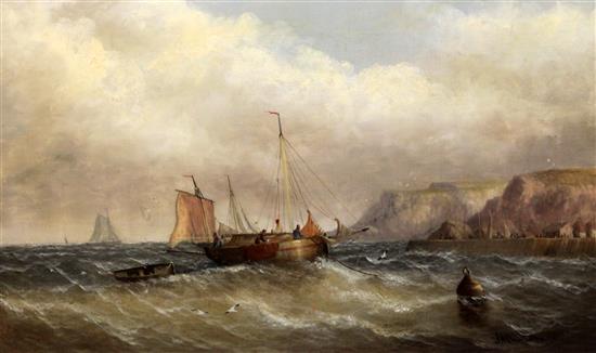 James W Bartholomew (19th century) Fishing boats off the coast, 18 x 30in.